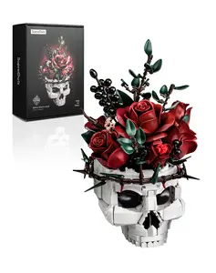Supreowls Skull Roses Flower Bouquet Building Set, Botanical Collection Kit for Adult Women, Gift for Mother’s Day for Her/Girlfriend/Mom/Wife/Couple, Goth Horror Skeleton Pot Home Table Decor Aesthetic
