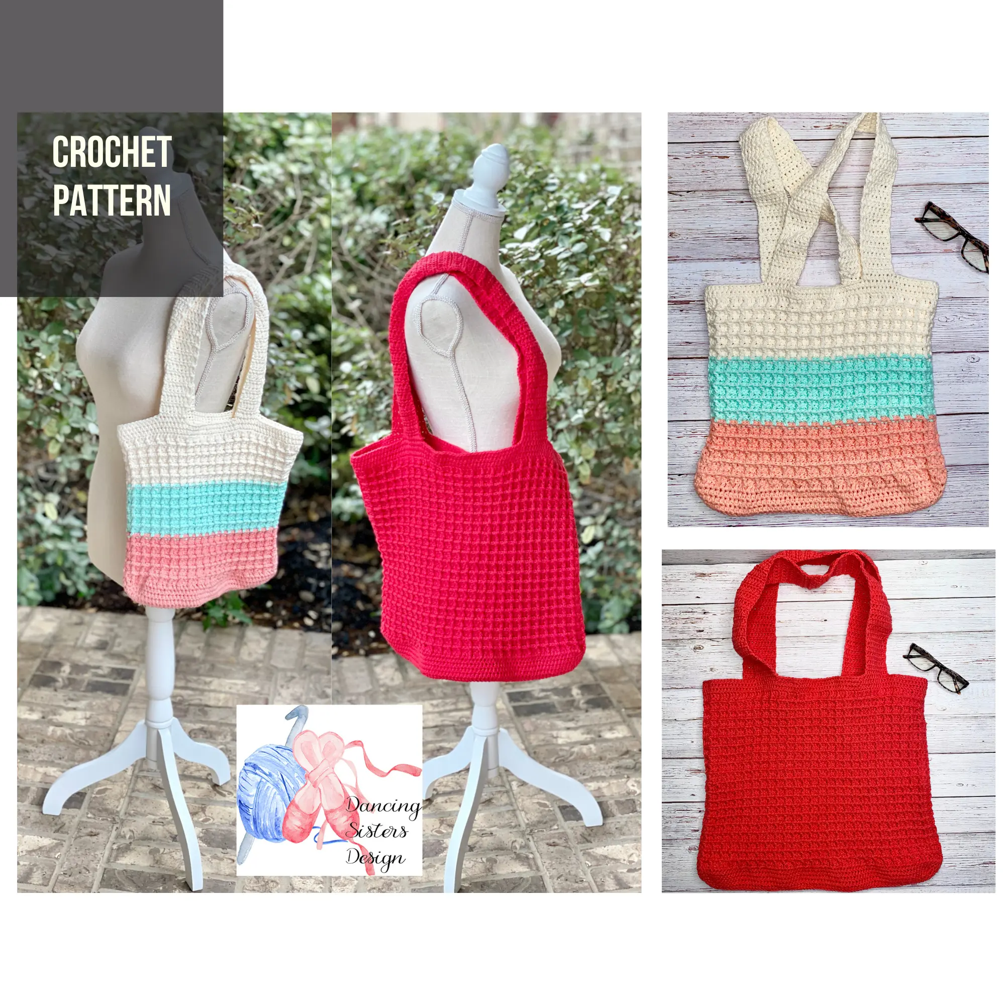 Boho Waffle Market Tote Bag Crochet Pattern PDF | Instant Download | Beginner Friendly