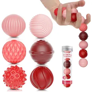 Silicone Magnetic Balls, Fidget Toys, 6-Pack Stress Relief Toys for Adults, Teens, Sensory Toy for Fingers Hands, Quiet Office Desk Toys with Textures, Magnet Fidget Fun Gift (Red)