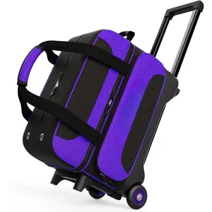 2 Ball Bowling Bag with Wheels, Double Bowling Ball Bag 2 Ball Roller w/Separate Compartment for Shoes Up to  Mens Size 16, w/Retractable Handle Extends to 40" & Accessories Pocket