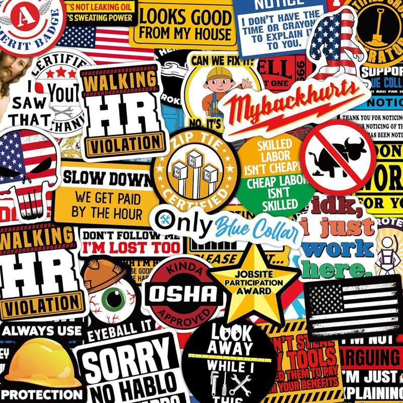 150 PCS Funny Hard Hat Stickers for Adults Tool Box Helmet Blue Collar Stickers Prank Meme Vinyl Waterproof Decal for Mechanics Electricians Union Military Construction Permanent Oil Marker Adhesive Strips