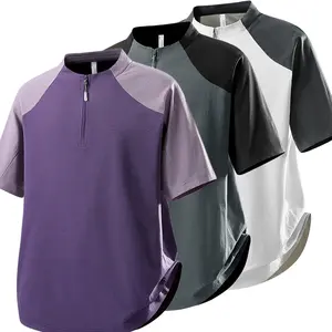 Men’s summer quick-dry moisture-wicking stand collar half-zip short sleeves, color-block design, breathable and comfortable, suitable for everyday wear and sports/fitness #SummerVibes