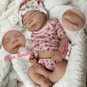 18inch/45cm Lifelike Reborn Doll Girl Pascale Can Open Mouth Asleep Full Body Solid Silicone Reborn Dolls 3D Painted Realistic Newborn Baby Doll Toys  Perfect Gifts For Family