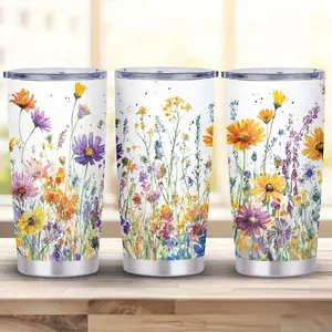 1pc, 20oz "Lively Meadow Blossoms" Theme Water Cup, Large Capacity Car Cup, Double-layered Insulated Water Cup, "Spring's Symphony" Theme Water Cup, Holiday Gift Water Cup, Birthday Gift, the Best Gift for Teachers, Friends, and Family.