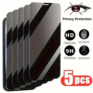 5 Pcs Privacy Screen Protector Compatible With iPhone 17/16/16e/15/14/13/13 Pro/12/11/16 Pro Max/15 Pro Max/14 Pro/Plus/Mini/X/XR/XS Max/7/8/SE2/SE3, 9H+ Tempered Glass, Full Coverage, Dynamic Island Compatible, Anti-Scratch, Protective, Accessories