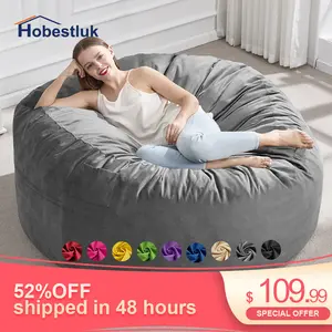 【Hobestluk】 Ergonomic Home Design Interior Memory Foam Fluffy Removable Washable Bean Bag Chair Mini Single Chair for Living Room Bedroom Adult 2.5/3/4/5FT Grey