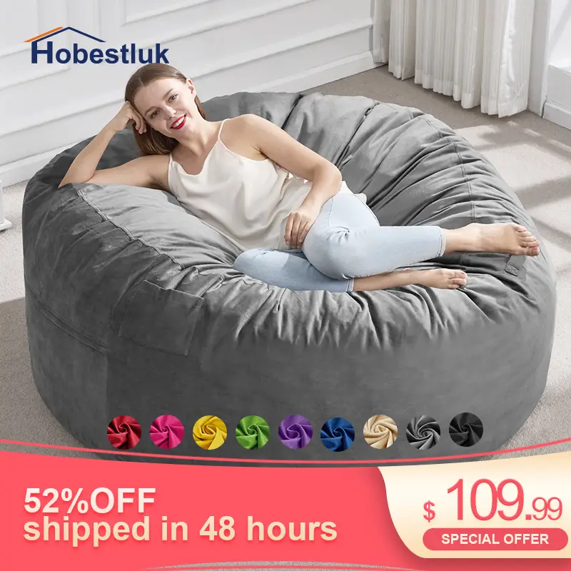 【Hobestluk】 Ergonomic Home Design Interior Memory Foam Fluffy Removable Washable Bean Bag Chair Mini Single Chair for Living Room Bedroom Adult 2.5/3/