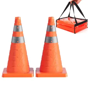 2 Pack 18 Inch Collapsible Traffic Safety Cones, Orange Pop Up Cones with Reflective Collar, Multi Purpose for Road Safety, Parking Lot, Driving and Sport Training
