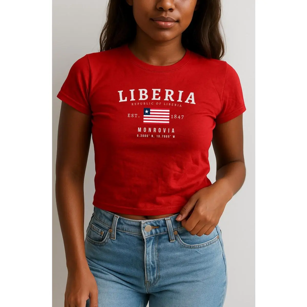 Liberia Baby Tee, Y2K Flag Youth Shirt, Vintage Monrovia Shirt, West African Aesthetic Tee, Liberian Pride T-Shirt for Women