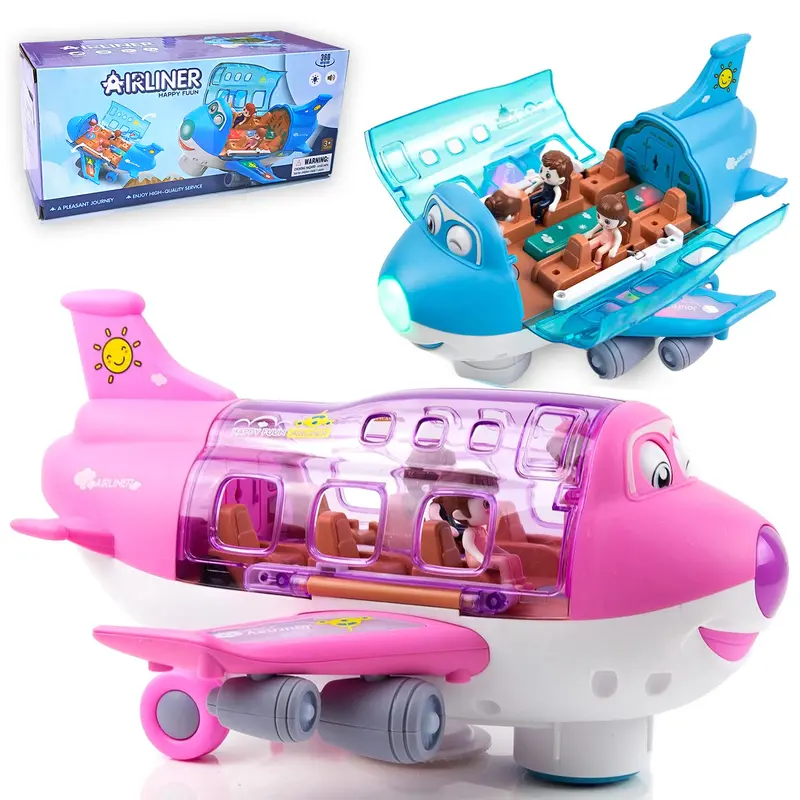 Airplane Toys for Kids, Obstacle Avoidance, Bump and Go Action, Toddler Toy Plane with LED Flashing Lights and Sounds for Boys & Girls 3 Years Old Slide Cargo Airplane product