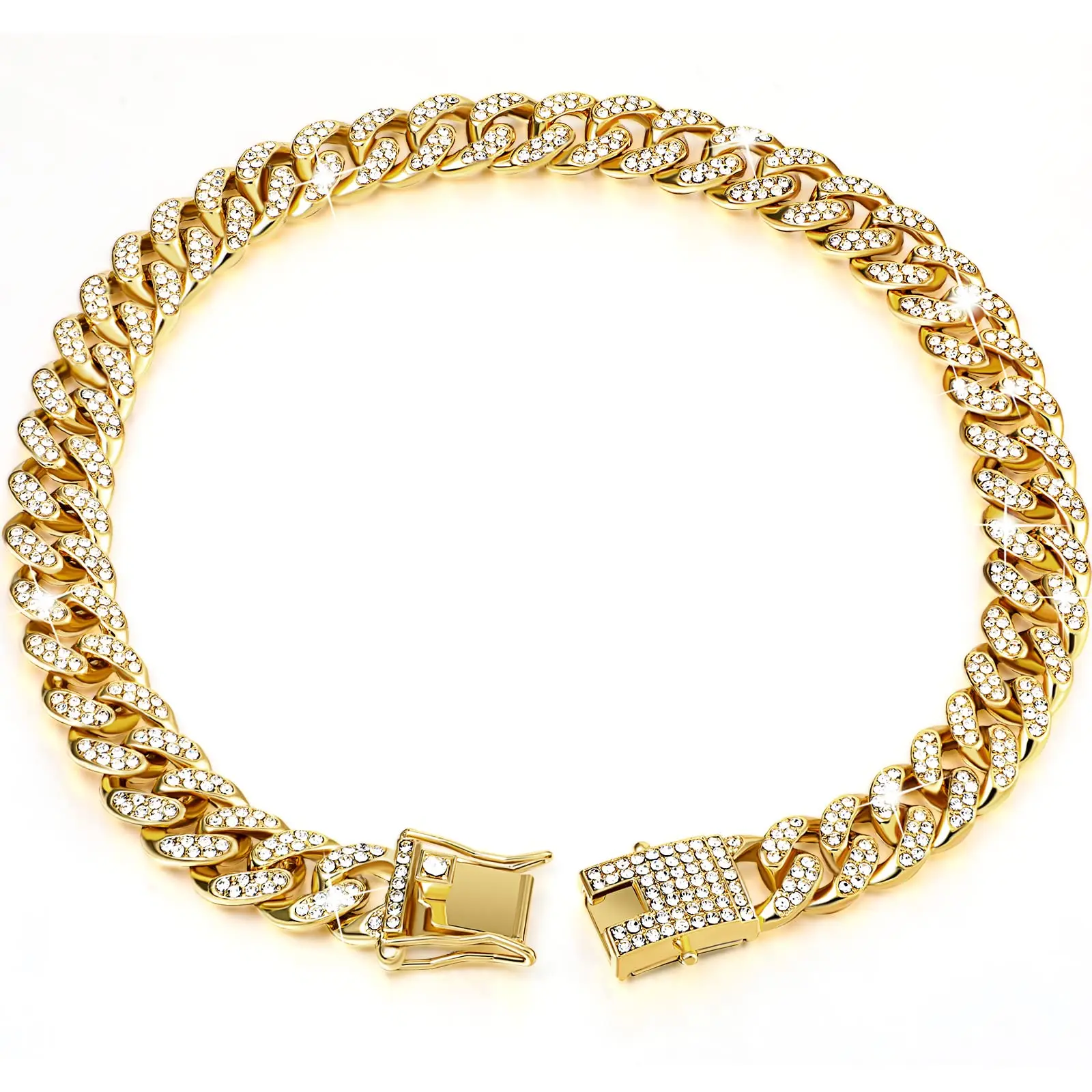 Gold Dog Chain Diamond Collar Walking Metal Chain Necklace with Secure Buckle Pet Cuban Style Collar Jewelry Accessories for Small Medium Large Dog Cats