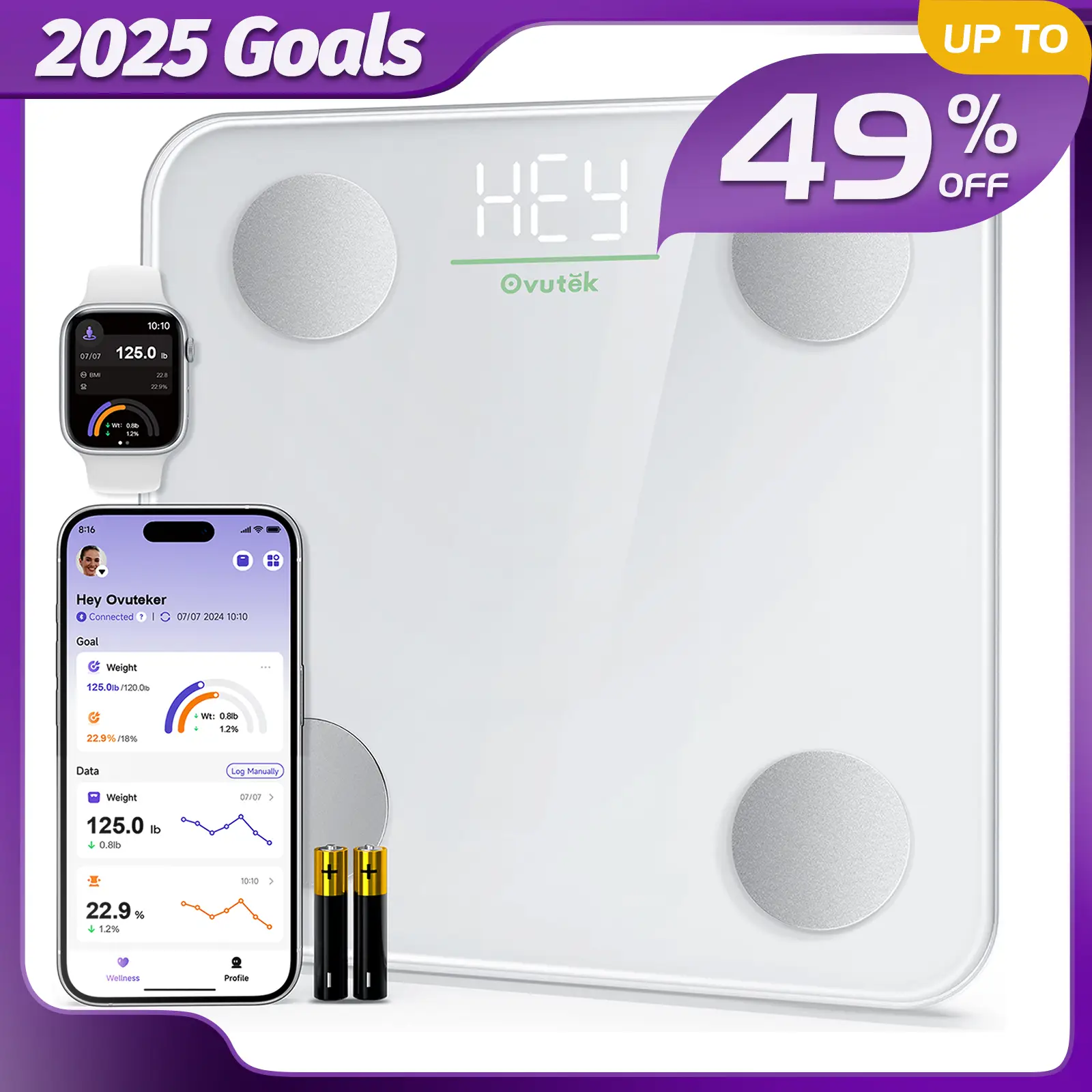 OVUTEK Smart Scale for Body Weight, BMI, and Body Fat Composition, Bluetooth, and Smartphone App Connectivity Weight Scale, Smart High Accuracy Body F