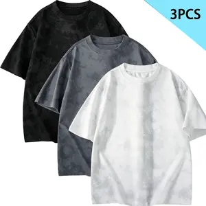3-pack — Men’s retro tie-dye crew neck T-shirts, casual loose fit short sleeves streetwear tops, premium fabric, suitable for everyday wear and street style