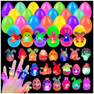 24-Pack Prefilled Easter Eggs with 3D Light-Up Finger Ring Toys – Glow-in-the-Dark Fun for Kids, Easter Basket Stuffers & Perfect Easter Gift