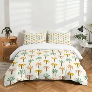 High-Definition Digital Print 3pc Bedding Set, Palm Tree Pattern, Soft Polyester, Ideal for Bedroom & Home Decor