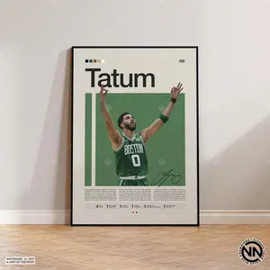 [Sport Decor - Sale Up To 40%] [Unframe] Jayson Tatum Basketball Poster, Boston Basketball Wall Art, Mid Century Modern Sports Decor, Professional Athlete Portrait, Gift for Basketball Fans