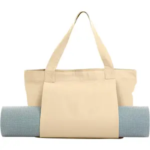 Yoga Mat Carrier Gym Bag With Yoga Mat Holder Women Canvas Tote With Shoulder Strap for Pilates Travel Office Sports Workout Beach Inner Zippered Pocket Fits Standard And Small Mats