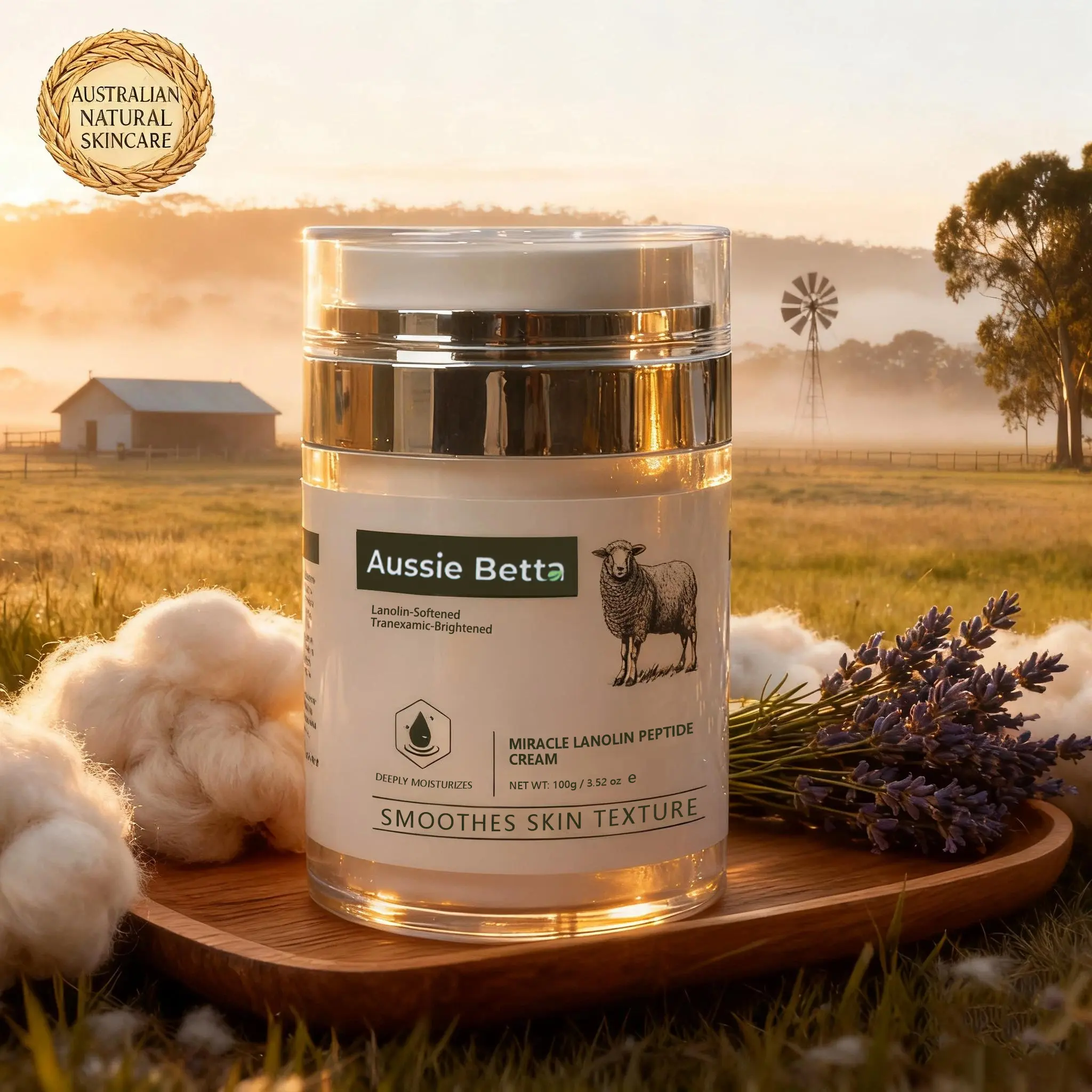 Aussie Betta Miracle Lanolin Peptide Cream Anti-Aging Moisturizer with Shea Butter Multi-Peptide Complex Retinol Adenosine Firming Wrinkle Repair Deep Hydration Sensitive Skin Smoothing Skincare