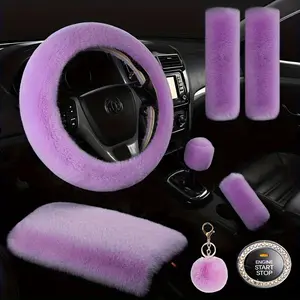 [8-piece Fluffy Steering Wheel Cover] 8-piece Set Combination Goddess Plush Car Steering Wheel Cover Fur Fluffy Steering Wheel Cover