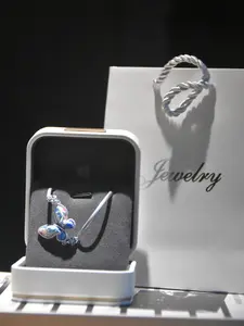 ”Ethnifly“ 925 Sterling Silver Dreamy Colorful Butterfly Bangle  Blue Red Gradient Wings Silver Bracelet