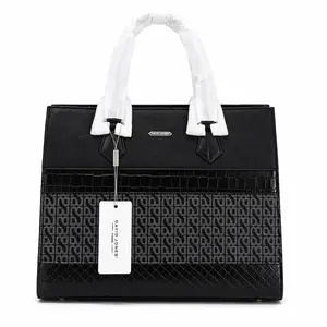 Imperio Negro Bag - Black Croc Embossed Tote with Monogram Design & Comfortable Handles for Everyday Use