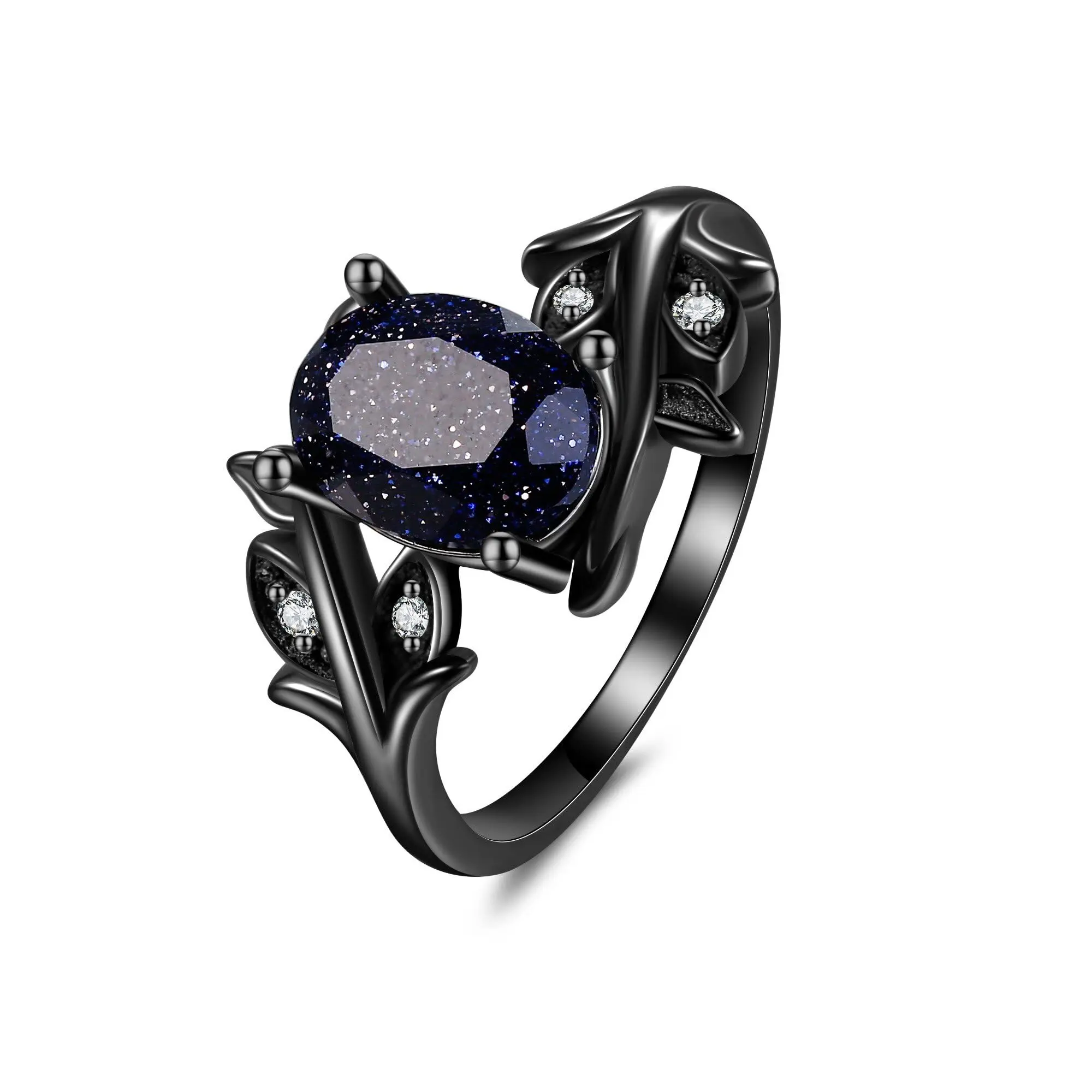 925 Sterling Silver Blue Sandstone Ring Sterling Silver Black Galaxy Engagement Ring Blue Sandstone Jewelry Gift for Women TikTokShopBlackFriday