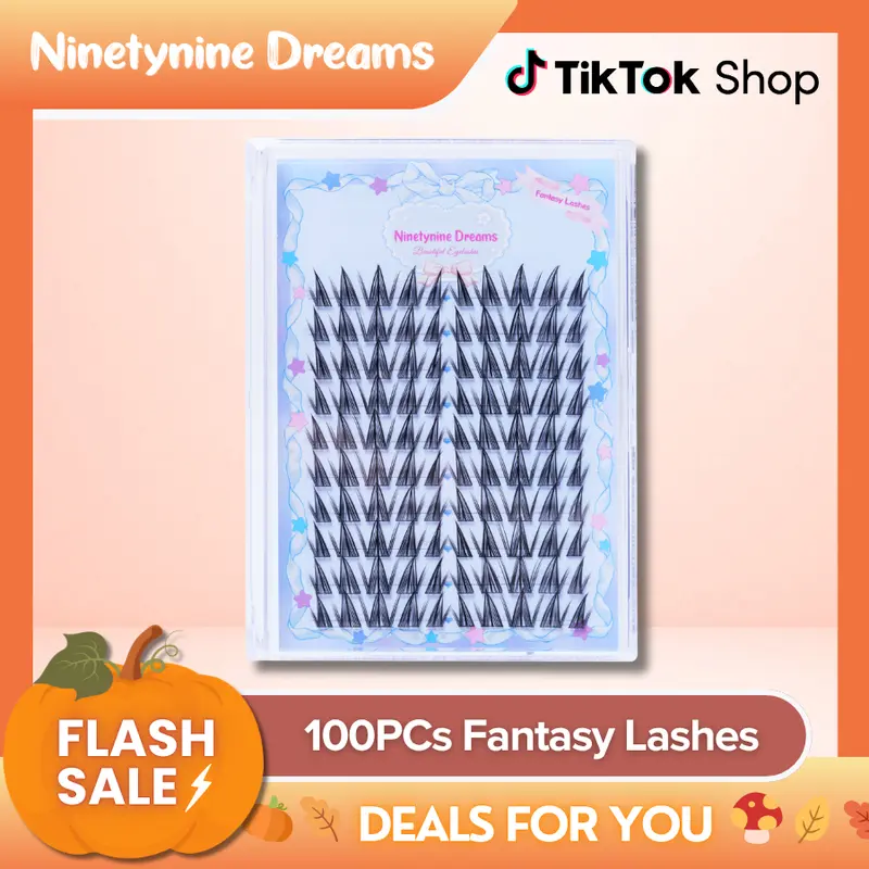 Ninetynine Dreams 100PCs Fantasy Lashes | Dramatic Spiky 10–16mm C+ Curl Manhua Anime Style DIY Lash Clusters — Waterproof, Long-Lasting, Reusable & Pre-Mapped Beginner-Friendly with Ultra-Thin Black Band False Eyelashes For Bold Eye-Catching Looks