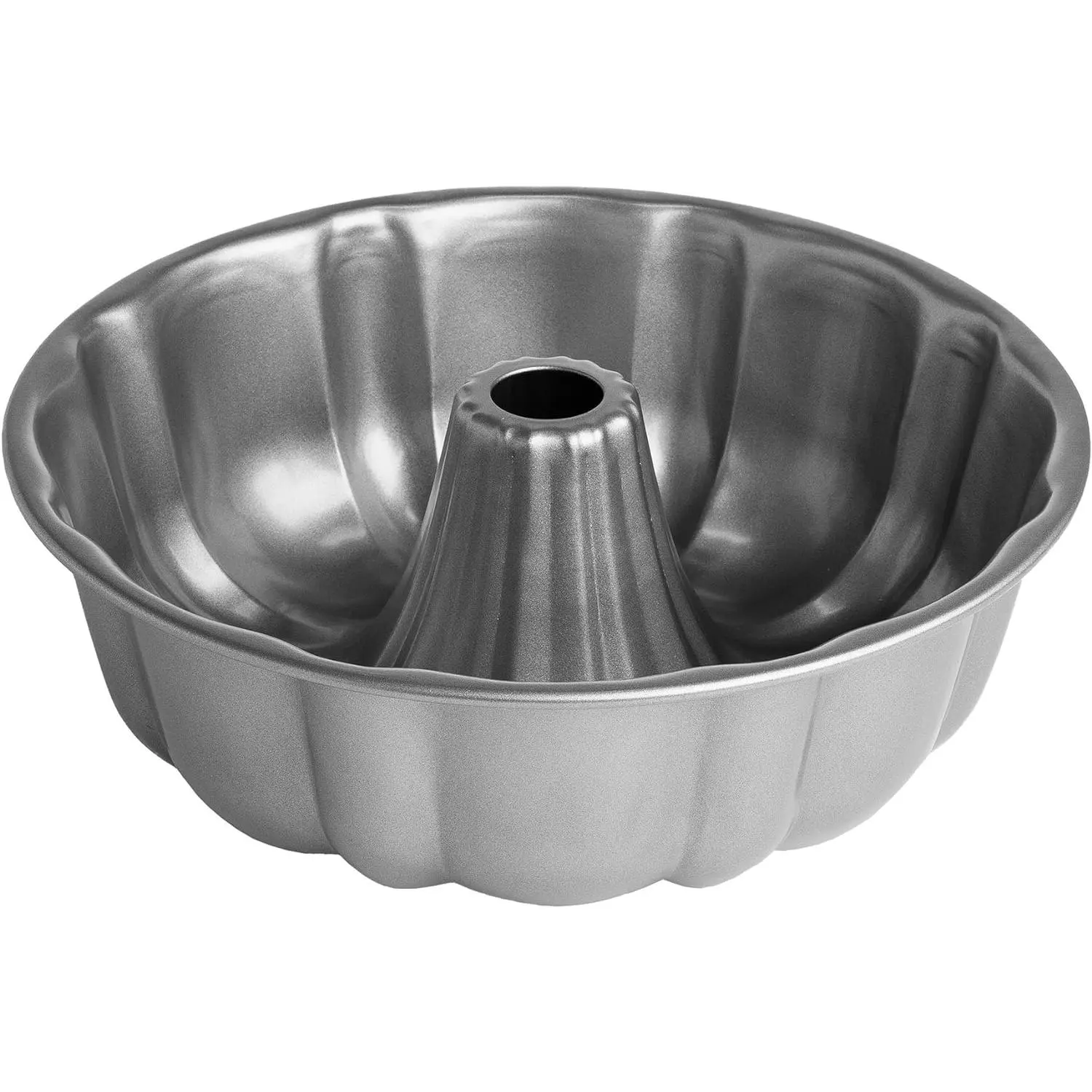 Heavy Duty Nonstick Bakeware Carbon Steel Fluted Tube Bundt Pan with Quick Release Coating  Manufactured without PFOA Dishwasher Safe Oven 9-Inch Gray