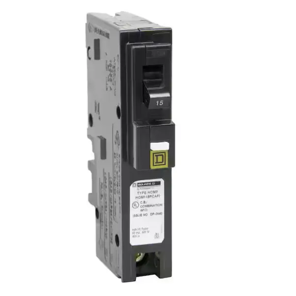 Square D Homeline HOM115PCAFIC 15A Single-Pole 120V UL Listed AFCI Circuit Breaker, 10 kAIC, Genuine OEM Replacement for Direct Installation into Compatible Square D Panels, Fire Safety Protection
