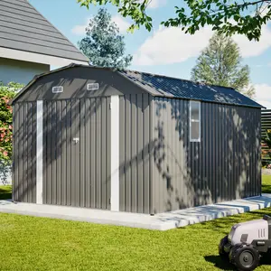 10x12 FT Large Metal Outdoor Storage Shed with Floor Frame, Heavy-Duty Galvanized Steel Storage Building with Diamond Roof, 4 Air Vents & Secure Lock, Weatherproof Garden Tool Shed for Backyard