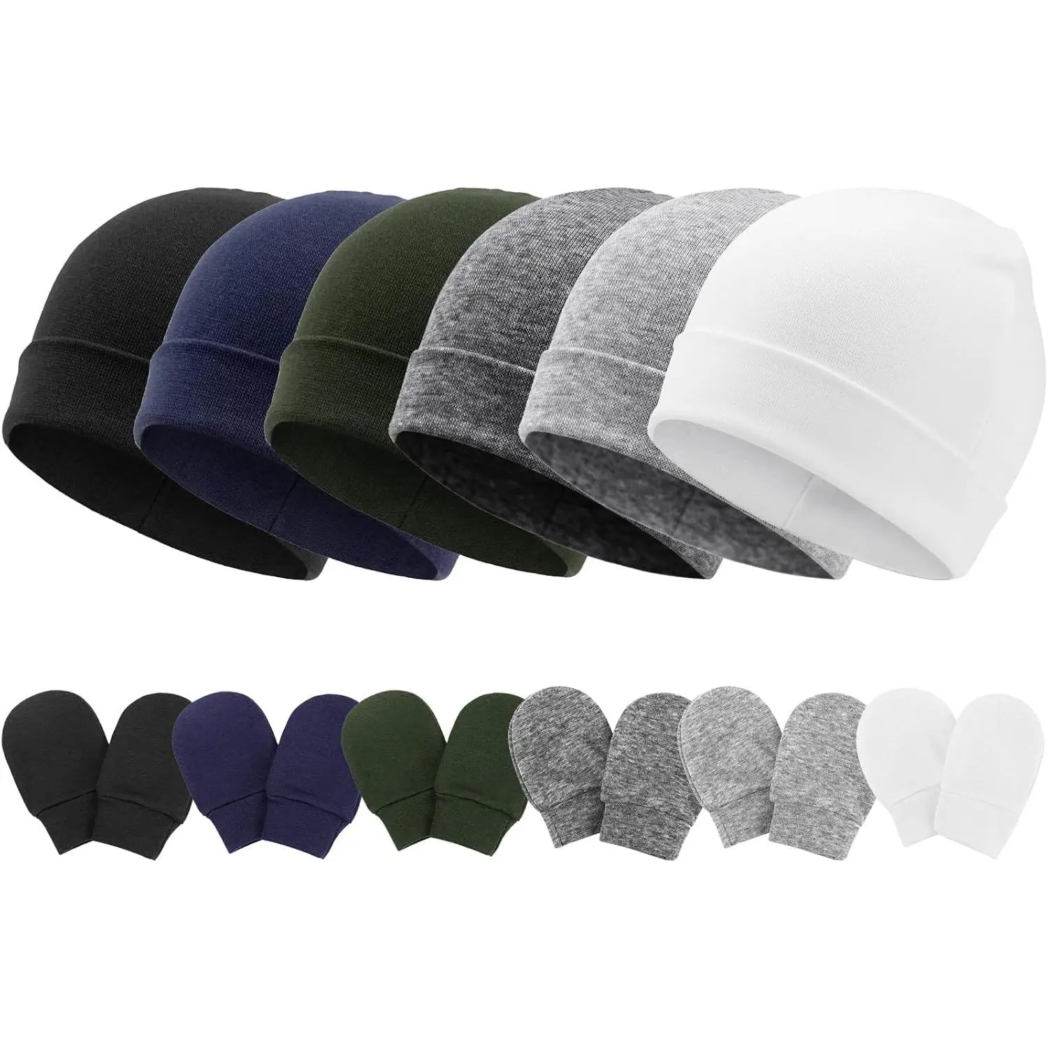 Soft Cotton Beanie Hats and Mittens Set, Unisex Newborn Infant Caps for 0-6 Months, Adjustable Fit, The Perfect Baby Gifts, Beanies Hats