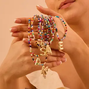 Royal Drip Colorful Letter Necklace for Women Bubble Initial Letter Handmade Beaded Dopamine Necklace Dainty Custom Cute Beach Boho Necklace Modern Versatile Accessories