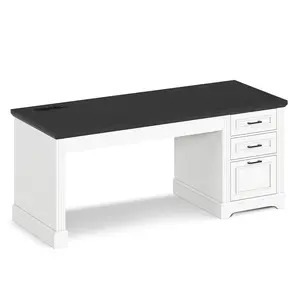 Sikaic 55-Inch White Wood Executive Desk - Stable Tabletop Workstation with Power Outlet and 3 Storage Drawers