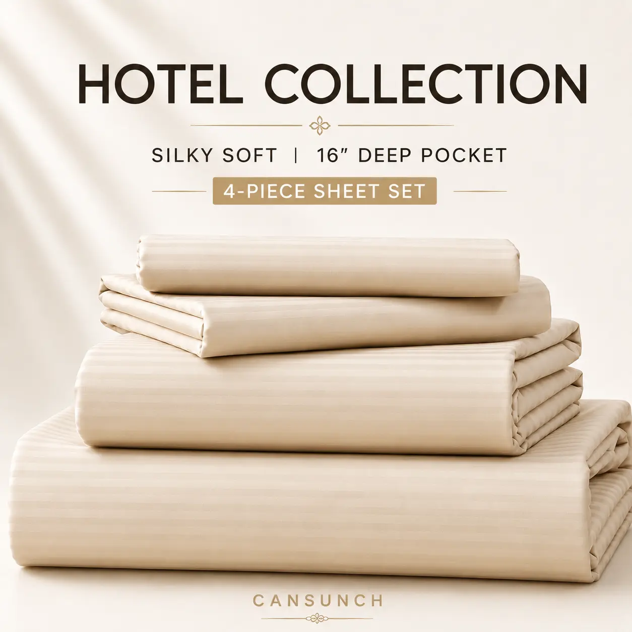 CANSUNCH King Size 4-Piece Satin Jacquard Bed Set - Polyester Satin Bed Sheets with Deep Pocket, Fits 16-18 in Mattress, Plain Soft Microfiber Cooling Bedding, Machine Washable, Queen Size Option Available, Fitted Sheet Queen, Bed Cover Bedding Sets Colle