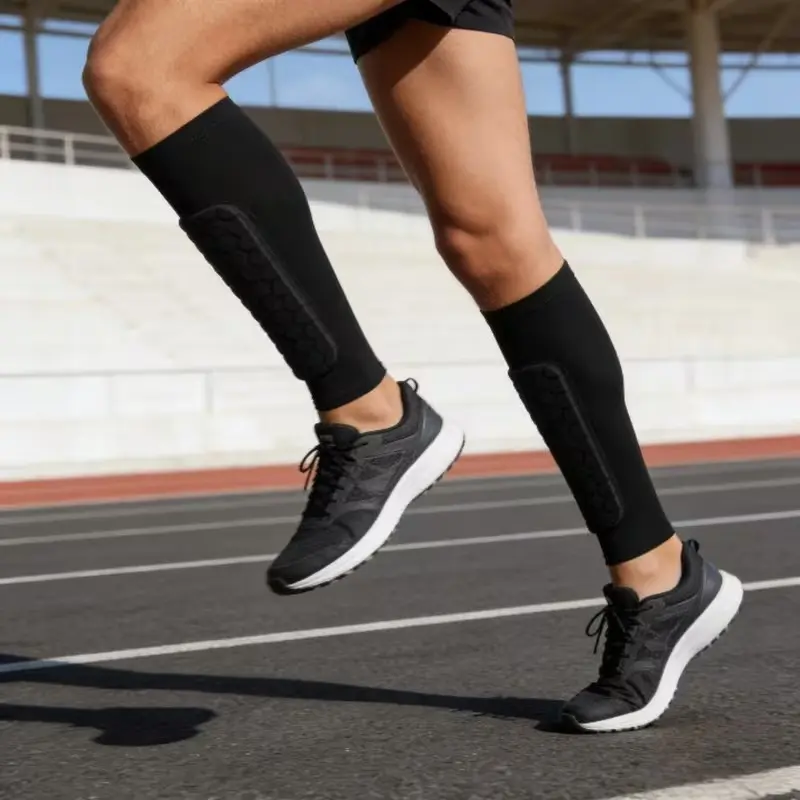 Unisex Compression Shin Guards, 1 Pair of Honeycomb Padded Nylon Leg Sleeves for Calves with Impact Absorption, One Size, Nylon Fabric