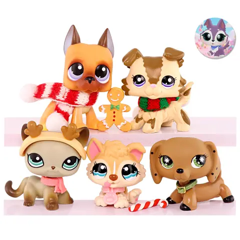 Mini Animal Figurines Toyset - 3-5 PC Collectible Plastic Model Miniatures, LPS Collector Fun, Open-Ended Pretend Play Kids' Xmas Gift, Unisex Great Gift (Collie, Dachshund, Cocker Spaniel, Great Dane), Collectible Figure Animals