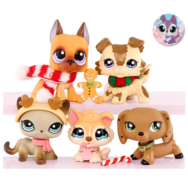Mini Animal Figurines Toyset - 3-5 PC Collectible Plastic Model Miniatures, LPS Collector Fun, Open-Ended Pretend Play Kids' Xmas Gift, Unisex Great Gift (Collie, Dachshund, Cocker Spaniel, Great Dane), Collectible Figure Animals