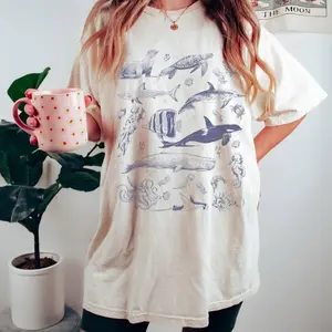 Vintage 90s Tattoo Sea Animal Tshirt, Retro Ocean Nature, Sealife, Ocean, Whale, Dolphin Shirt, Orca, Turtle, Unisex Comfort Colors