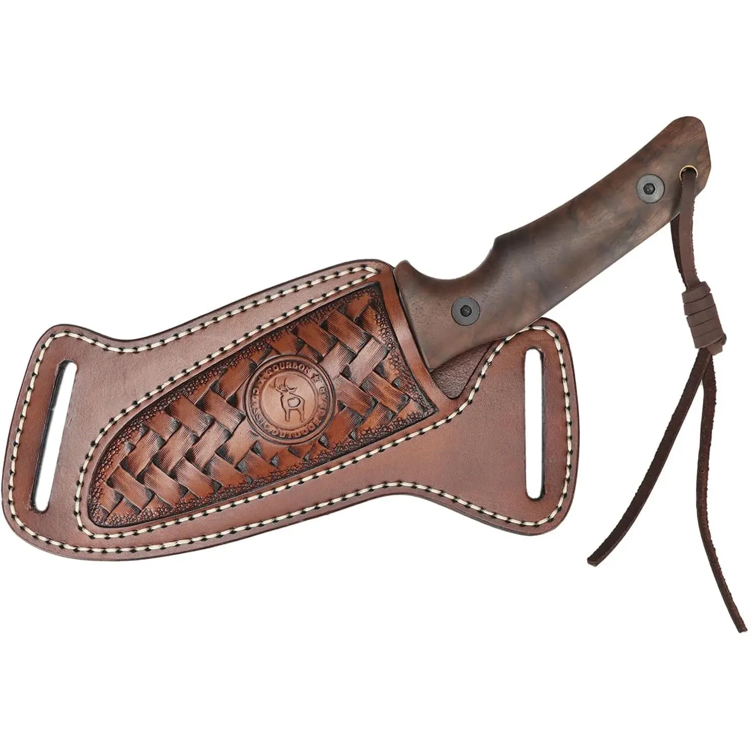 Brown Leather Tool Pouch - Belt-Mounted Fixed Sheath, Right-Side Cross Draw, Open-Top, Everyday EDC Tool Organizing Bag, Belt Width Compatible Small Holder