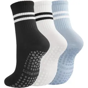 Pilates Socks with Grips for Women, Yoga Non Slip Socks for Barre Hospital Workout Slipper Footies 2-4 Pairs