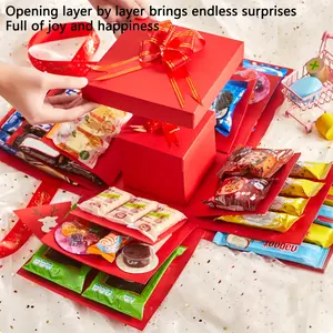 5-Layer Surprise Explosion Gift Box with Balloon Confetti Party Favor Box with Lid for Birthday Valentine's Day Celebration Favor ，Box Only，No Snacks Available