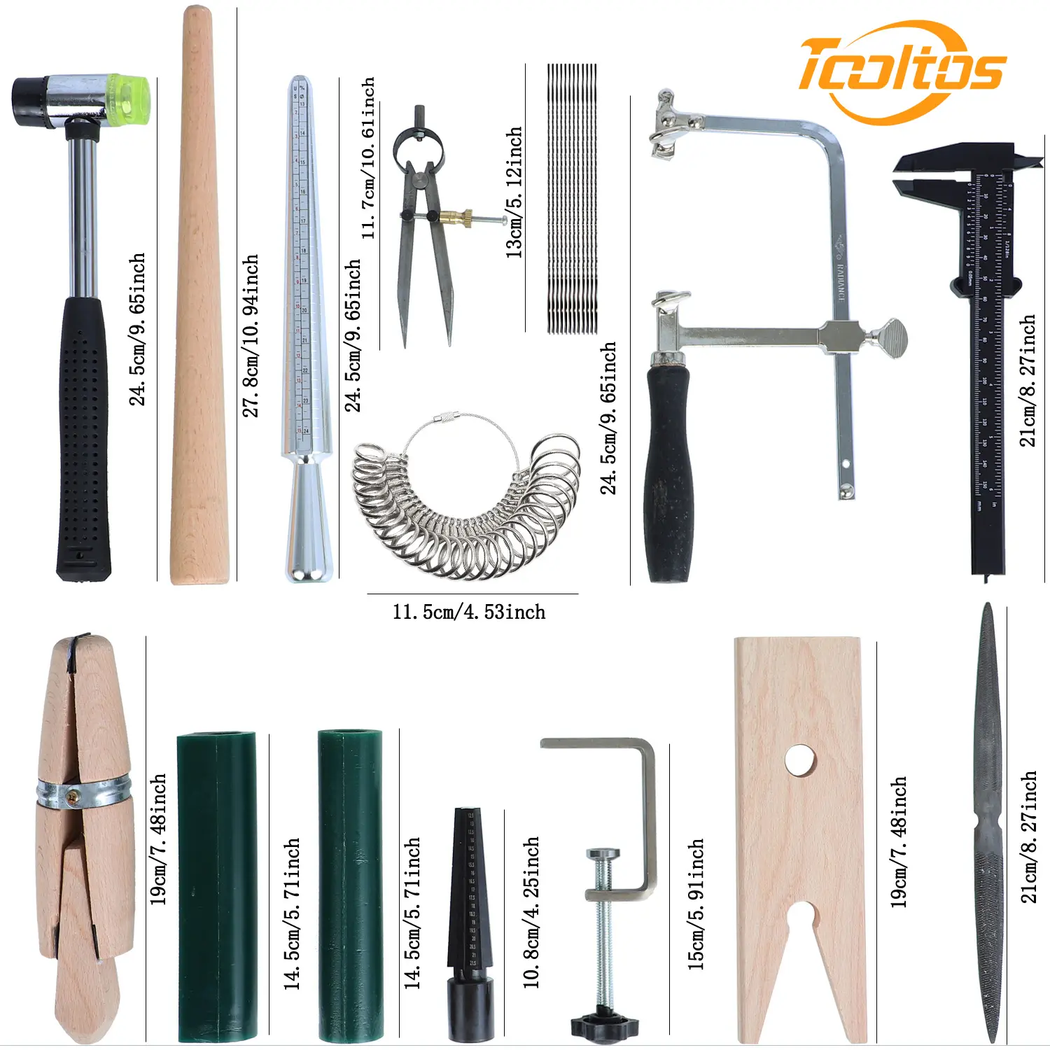 TOOLTOS All-Inclusive 25PCS Ring Wax Model Kit for Jewelry Making, Carving Tool Set with 5.91-inch Caliper, Adjustable Saw Bow, Vise, File, Wax Tubes, Compass, 12 Blades for Beginners and Experienced Designers