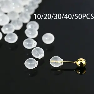 10/20/30/40/50pcs Comfort Impenetrable Soft Safety Earring Backs Earrings Pin Backs, Soft Clear Earring Backs Replacement For DIY Jewelry Making Accessories,Silicone Transparent Cylinder Ear Studs Earring Accessories For Women Daily Wear