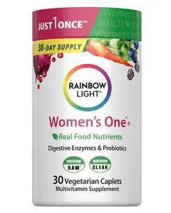 Rainbow Light Womens Multivitamin One + | 30 Caplets | Real Food Nutrients, Digestive Enzymes & Probiotics
