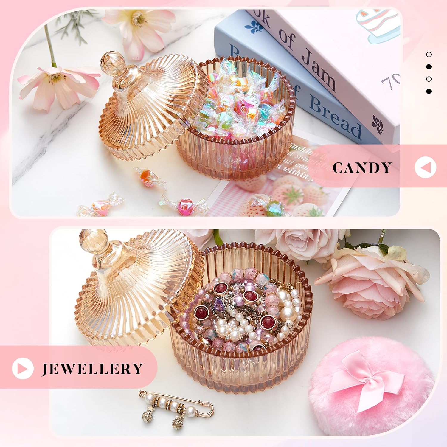 Ultra Soft Powder Puff and Container 3.54" High Density Velvet Dusting Washable Reusable Powder Puff,Body Powder Puff and Glass Jar Holder Loose Powder Elegant Glass Jar for Jewelry, Candy Storage, Perfect Gift for Ladies