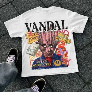 Vandal Graffiti Cotton T-Shirt Casual Oversized Y2k Streetwear Top Graphic Tee for Men Women jesus  shirts