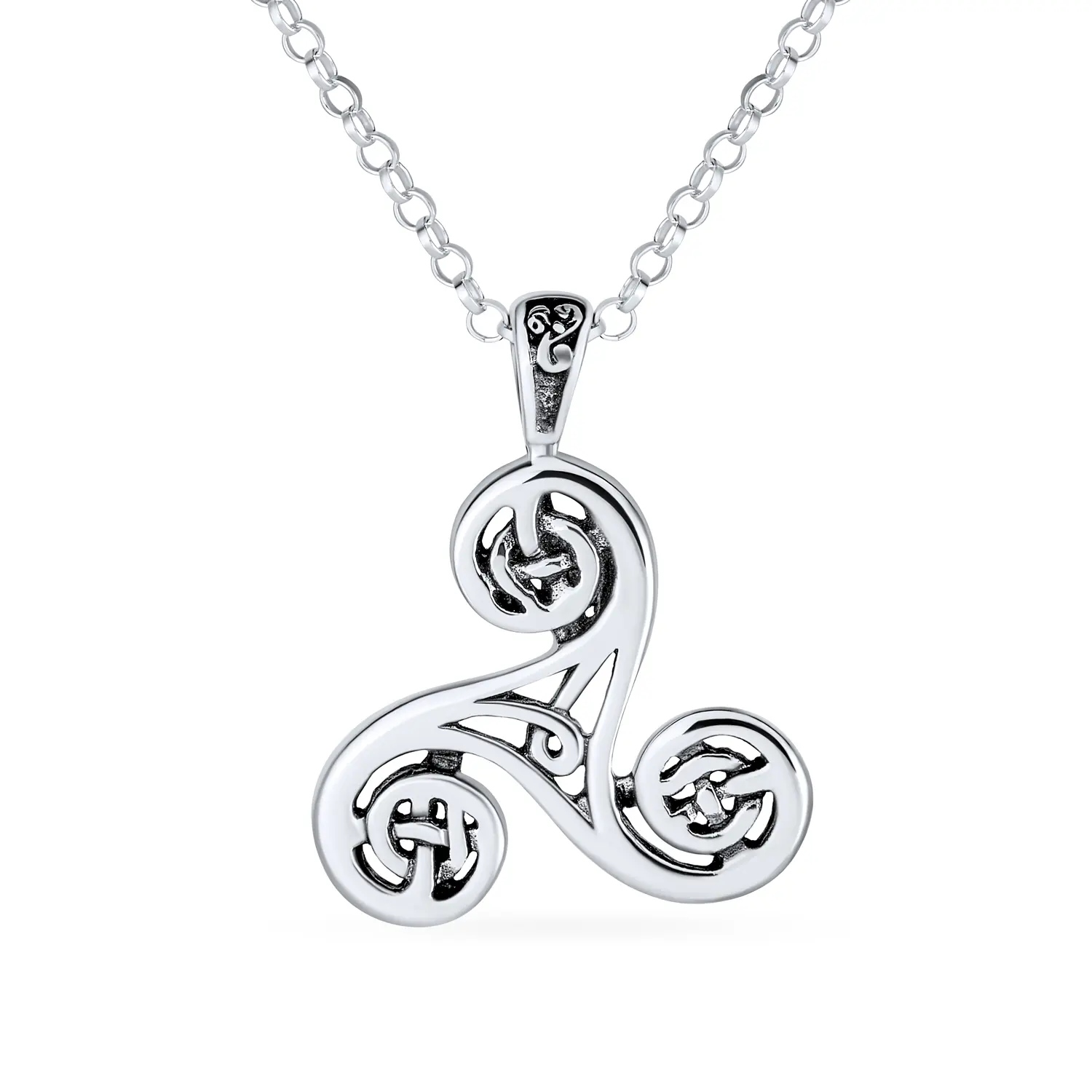 Shape Trinity Spiral Knot Triskele Pendant Necklace .925 Sterling Silver