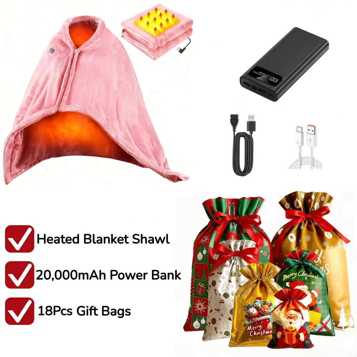 Pink Blanket+20000mAh Power Bank+18Pcs Gift Bags