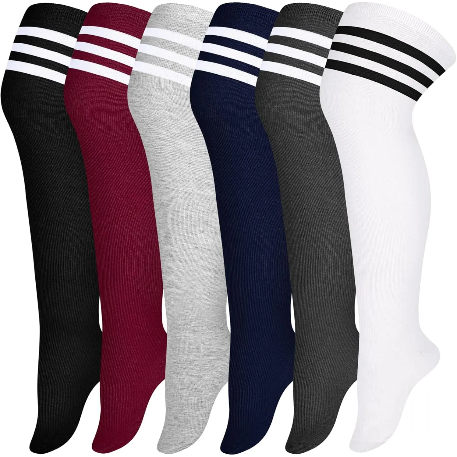 6 Pairs Plus Size Thigh High Socks Warm Thigh High Stockings Over the Knee Socks for Women, L-XXL