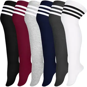 6 Pairs Plus Size Thigh High Socks Warm Thigh High Stockings Over the Knee Socks for Women, L-XXL